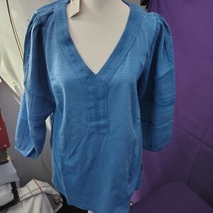 J. Jill Deep Blue V-Neck Blouse